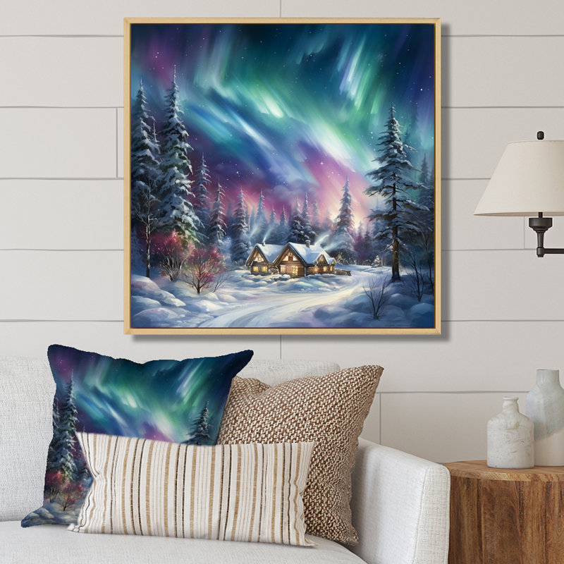 «Northern Lights Charm In Winter III» sur toile, Cadre naturel flottant, 16" H x 16" W