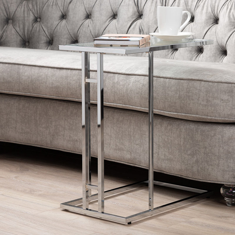 Glass Top C Table End Table, Silver