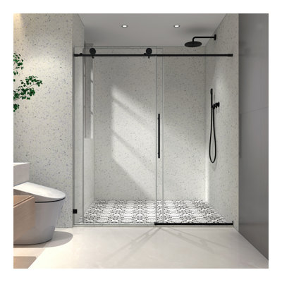 frameless one fixed and one shifted Shower Door, 70MM 304 stainless steel large pulleys with adjustable soft closing function,with nano easy cleaning and stick explosion-proof menbrance