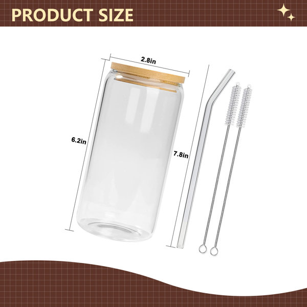 18.5oz Can Shaped Glass Cup with Bamboo Lid and Reusable Glass