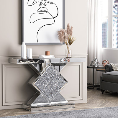 Amla 47.25" Mirrored Glass Console Table Entryway Living Sofa Table