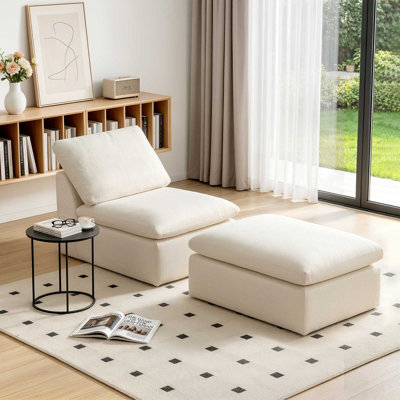 Canapé-lit simple sans accoudoirs en chenille avec repose-pieds et coussin pour salon ou appartement