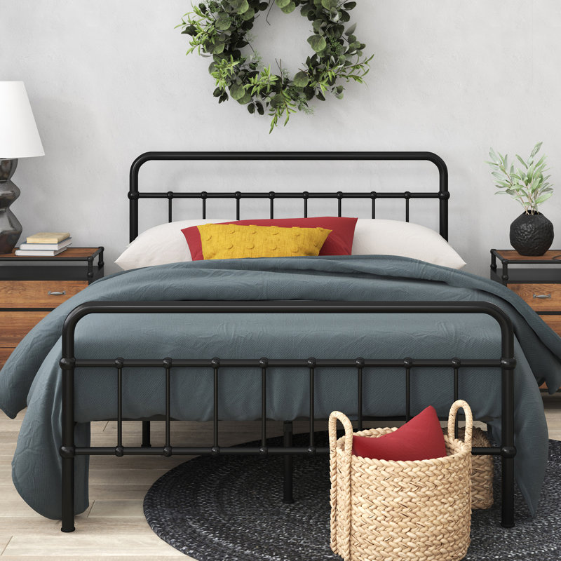 Florence Black Metal King Platform Bed with Spindle Headboard