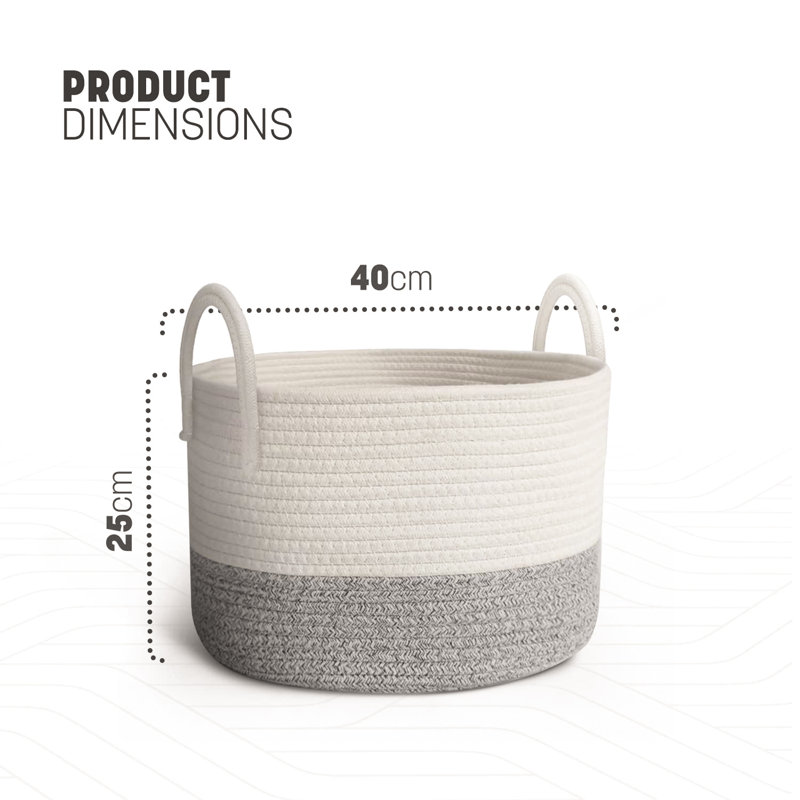 Fabric Laundry Basket with Handles, Grey/White