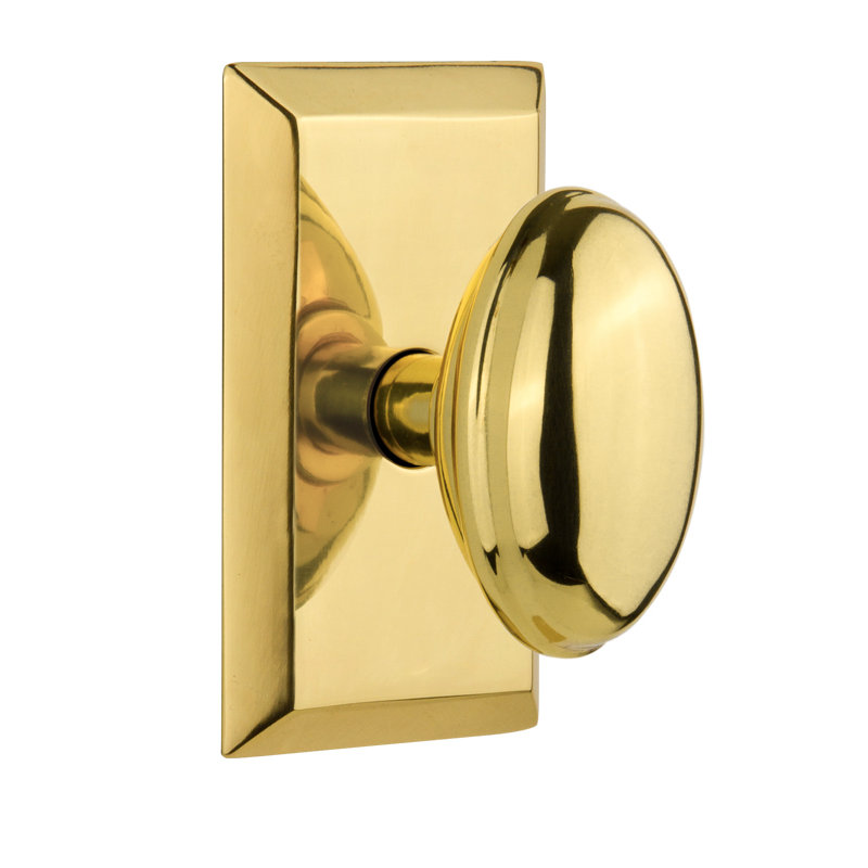 Homestead Single Dummy Door Knob with Studio Plate, Polished Brass