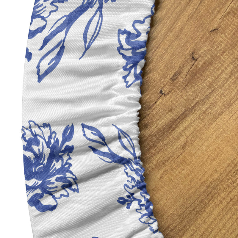 Winston Porter Floral Fitted Round Tablecloth 40"- 44" Diameter Violet Blue White, 47.24" Round