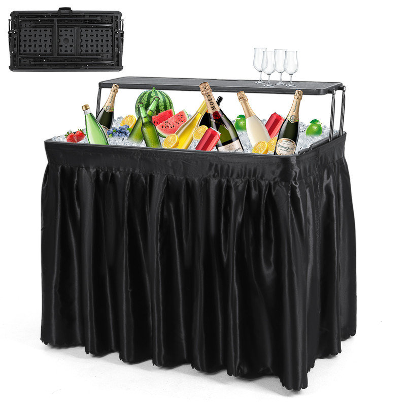 Table de glace pliante, refroidisseur de fête avec drain, table de nettoyage de pêche, table de service avec jupe - noir