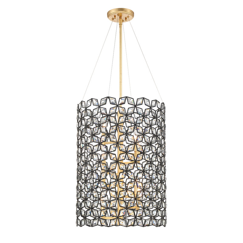 Luminaire suspendu tambour en charbon de bois avec lumière dorée 8 lumières Brookcrest