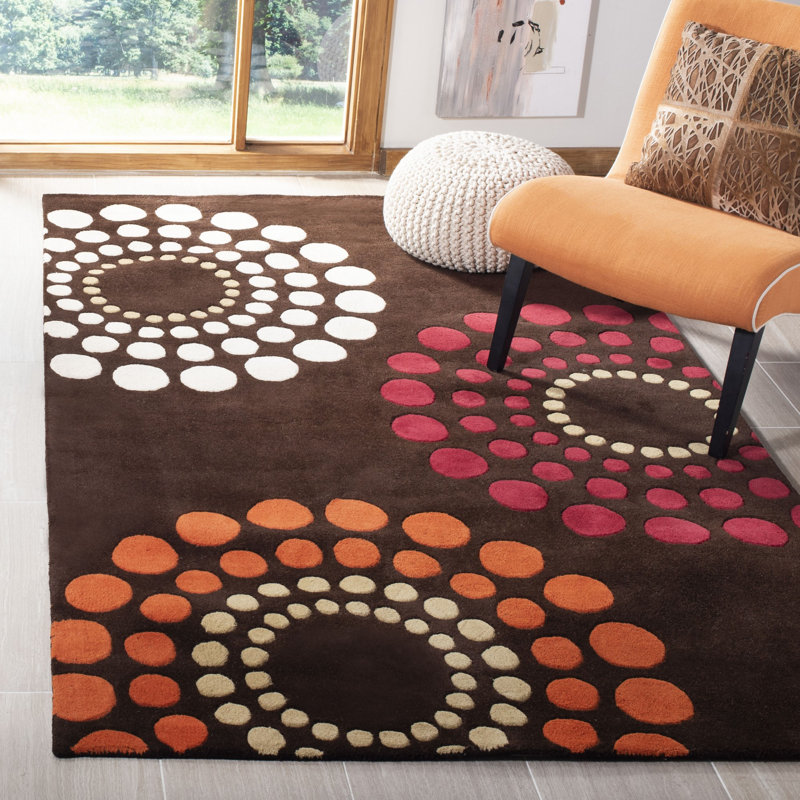 Faye Polka Dots Handmade Tufted Dark Brown Area Rug, Rectangle 7'6" x 9'6"