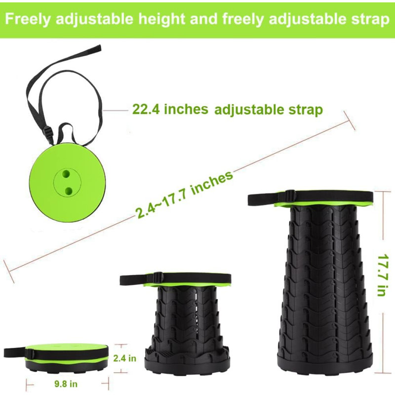 Upgraded Square Collapsible Stool For Adults,Portable Retractable Folding Telescoping Foldable Camping Stool Holds 400Lbs For Outdoor Fishing Hiking Gardening Travel BBQ