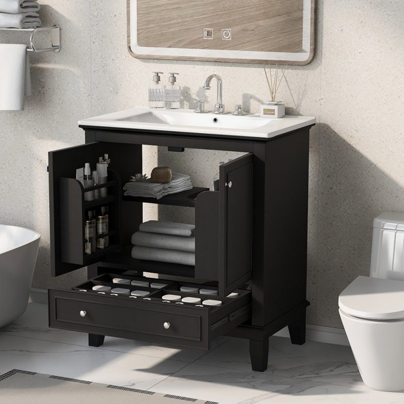 Meuble-lavabo multifonctionnel avec portes et tiroir 30 po