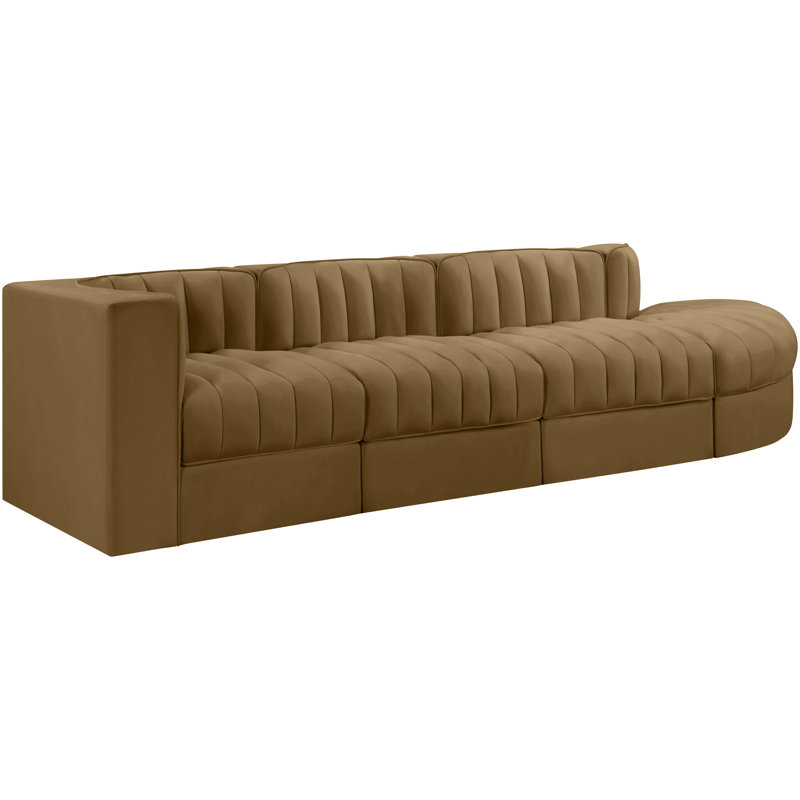 Tissu de performance en velours Rummi 4 pièces Canapé modulaire modulaire, Velours selle, 27" H x 141" W x 34" D