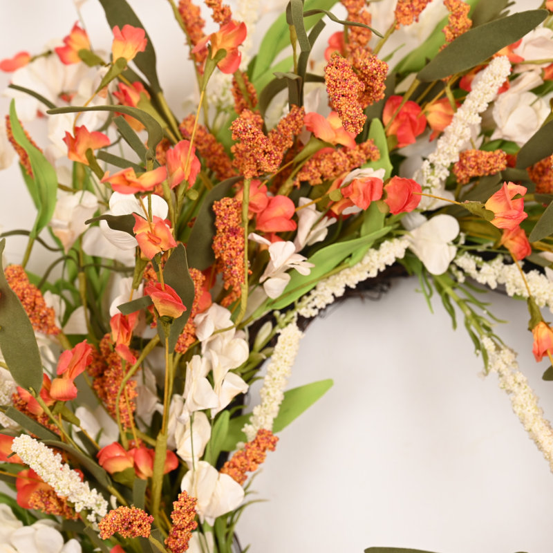 Couronne d'automne 22 po à motif de feuilles de blé et de fleurs sauvages