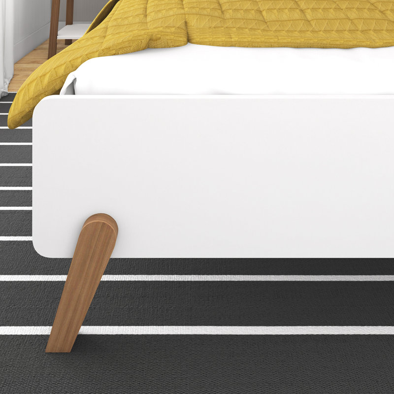 Mid-Century Modern Full-Size White and Pecan Wood Platform Bed
