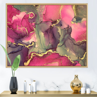 Rose et noir luxueux, art fluide abstrait - peinture sur toile