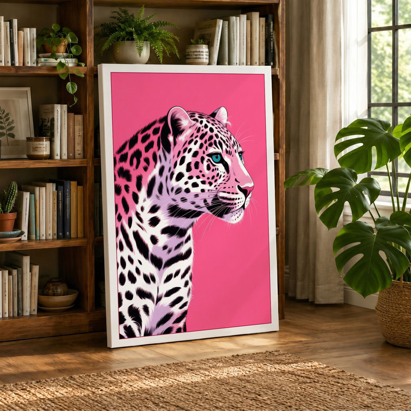 Alert Leopard Modern - Wrapped Canvas, 30x20 - 76.2 x 50.8 cm, Taupe Border