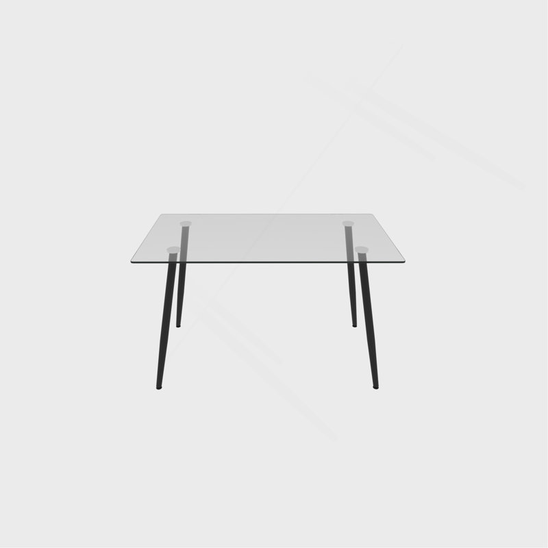 51" Dining Table Modern Minimalist Rectangular Glass For 4-6 With 0.31" Tempered Glass Tabletop And Black Metal Legs, Writing Table Desk