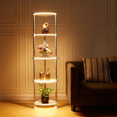 Adjustable Height LED Floor Lamp With Shelves, Music Sync RGB Lighting, Wireless Charging, Dimmable & Timer Function, App & Alexa Control, Perfect For Home & Office Decor