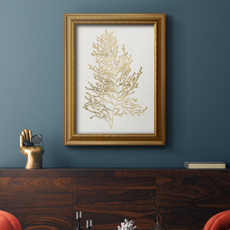 Toile encadrée de qualité supérieure avec algues dorées IV - prête à être accrochée, H 20 po x l 16 po x P 2,5 po