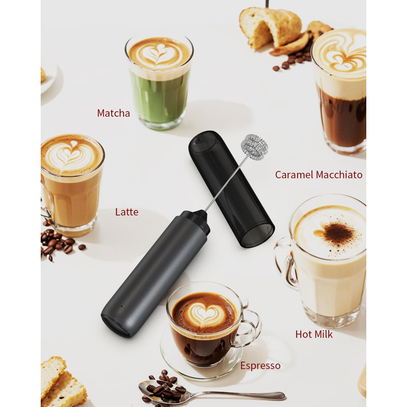 Rechargeable Milk Frother Handheld With Storage Tube Dual Coil Whisk Black