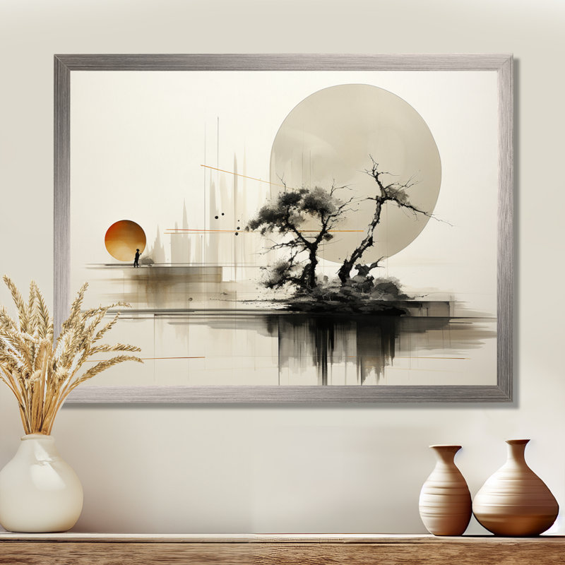 Art asiatique Sumie Zen I - art mural asiatique, Cadre flottant noir, H 16 po x l 32 po x P 1 po