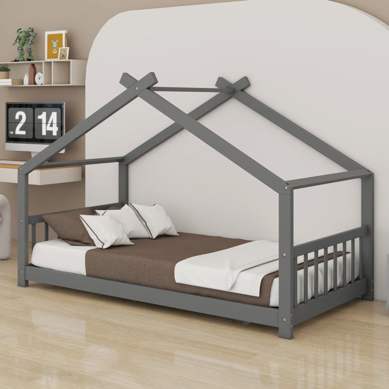 Lit en bois House House, Gris, Lit simple