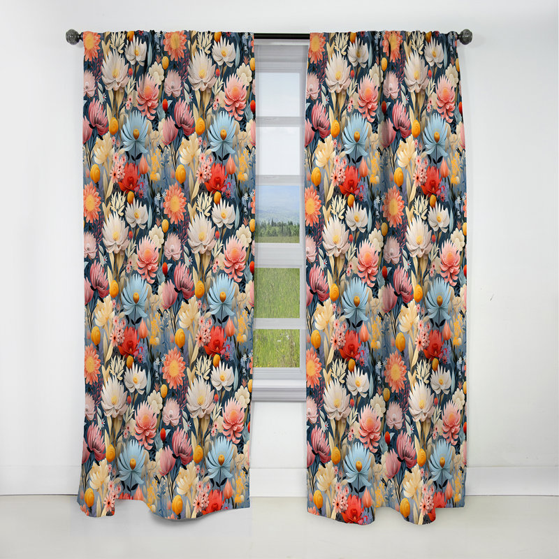 Motif botanique pastel arc-en-ciel III - Rideau floral - Rideau occultant floral - 1 panneau, L 52 po x L 84 po