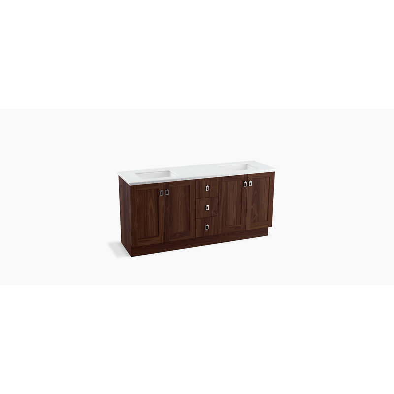 Poplin 72" Vanity Base Only with Toe Kick, 4 Doors and 3 Drawers, Split Top Drawer, Ratine couleur noyer