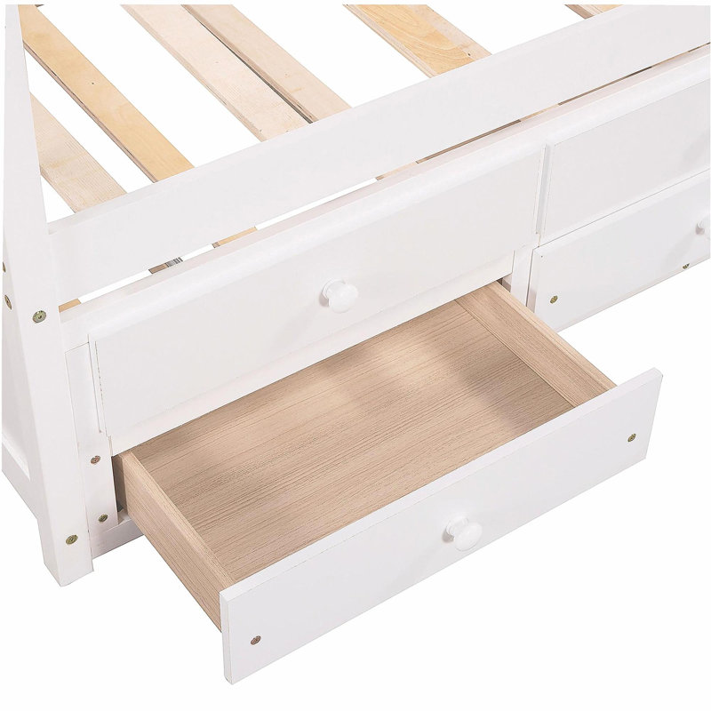 Japanese-style bed with wheels and drawers, double bed size, white, White