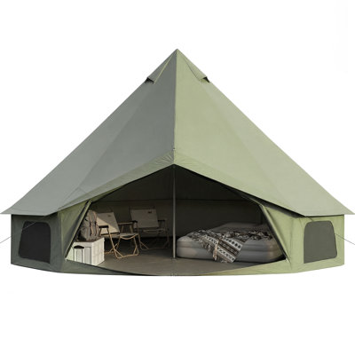 3-4 Person Bell Tent, 4 Season Yurt Tent With Stove Jack, Tents For Camping - 10Ft