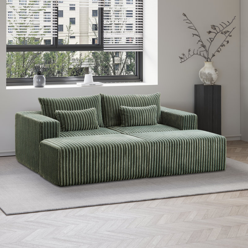 87" Oversized Loveseat With Two Removable Ottomans, Army Green