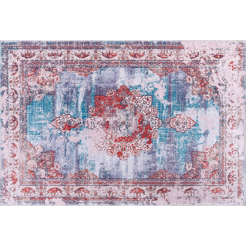 Netline Home Painted Medallion Indigo Blue Traditional Washable Rug, 120 x 180 cm