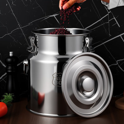 Bidon à lait en acier inoxydable avec couvercle hermétique, seau de conservation alimentaire de 10 L avec verre doseur, récipient de stockage en métal SUS 304 pour céréales et liquides de cuisine