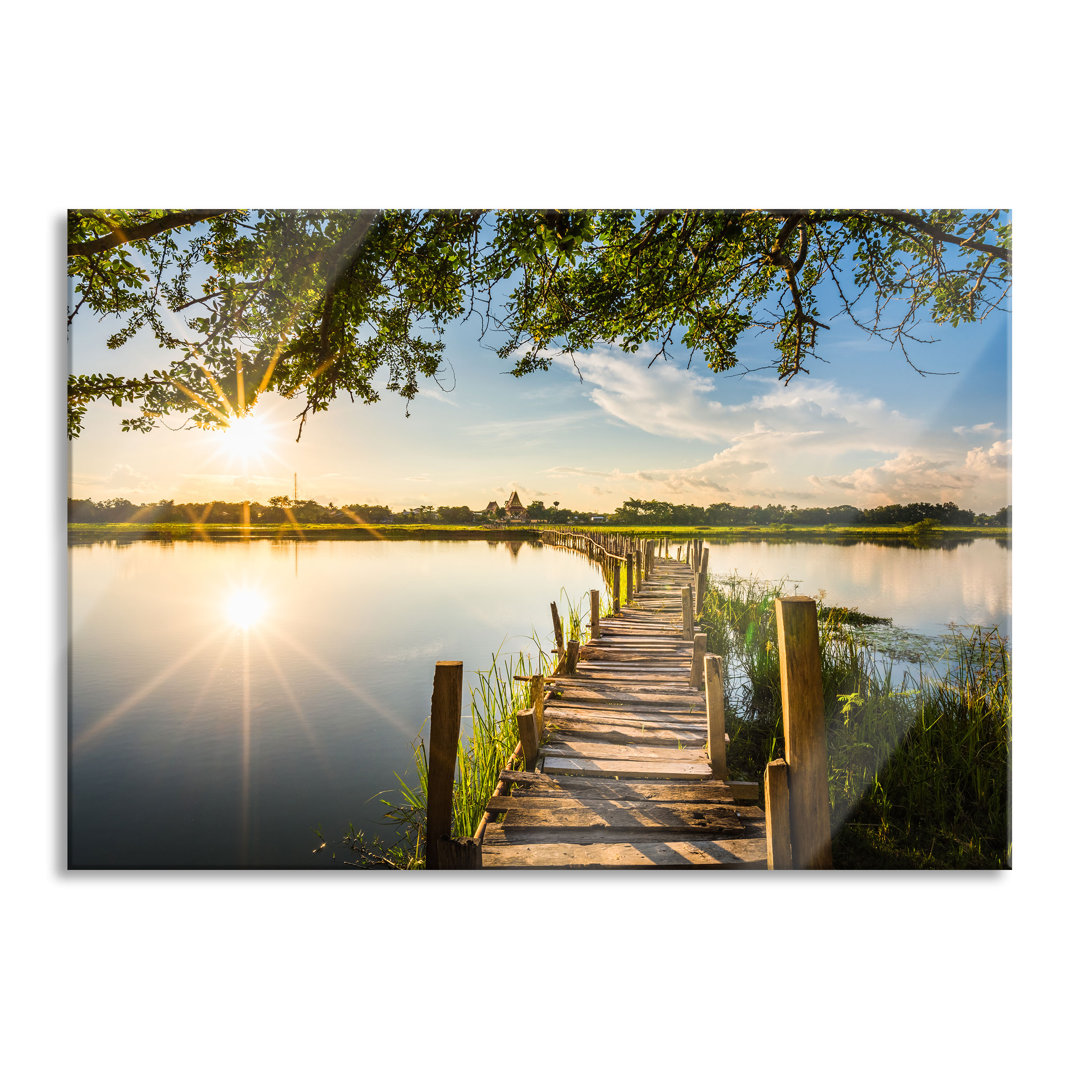 Glasbild | Wandbild Auf Echtglas | Holzbrücke Über Natursee Im Sommer | 2 grün LFy17721