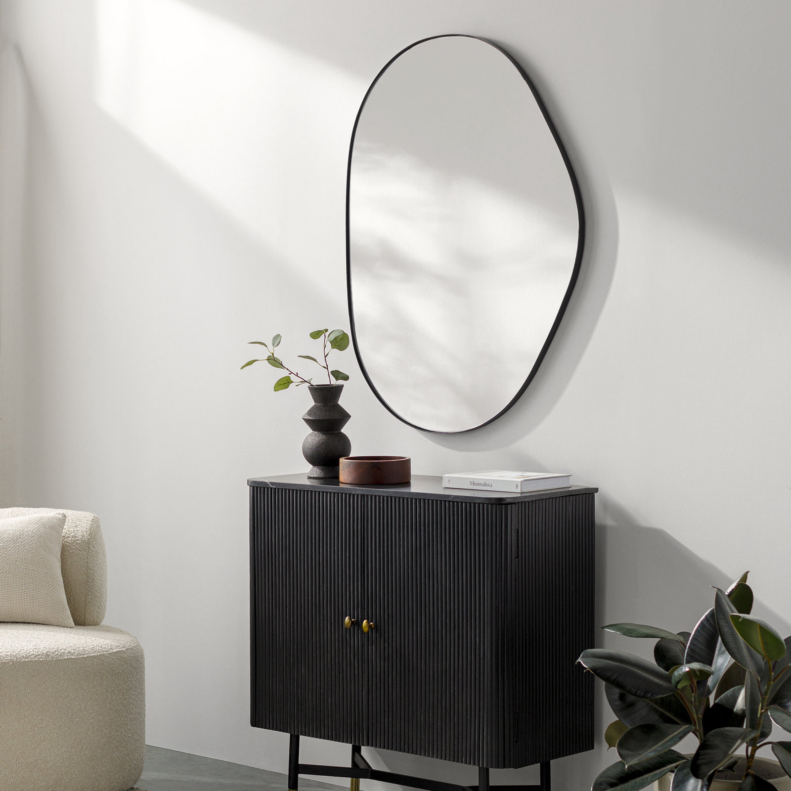 Kest Metal Asymmetrical Wall Mirror, 40" x 30", Black