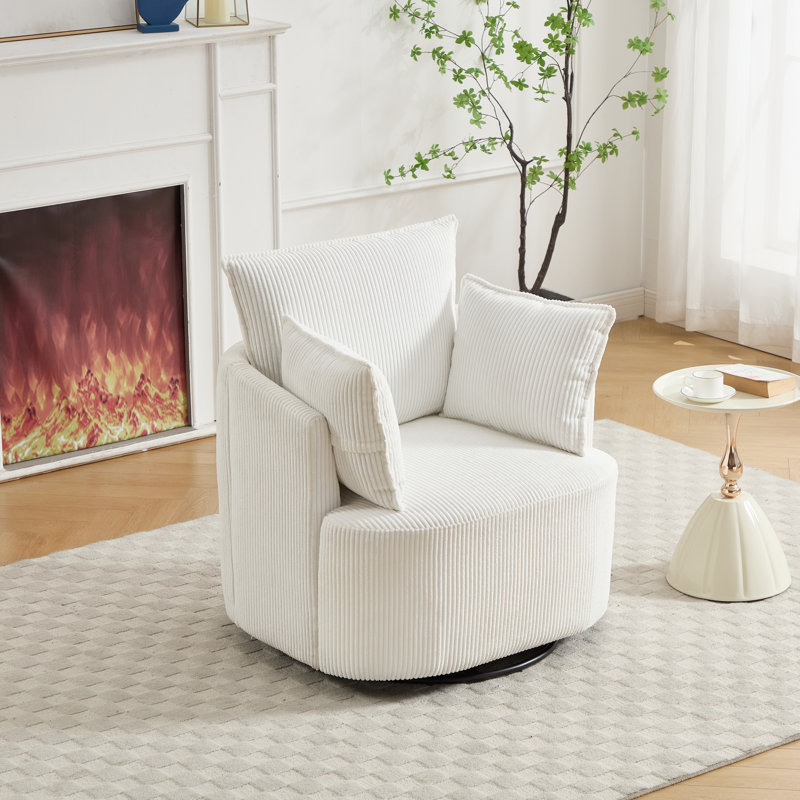 33.83" W Upholstered Swivel Barrel Chair, White