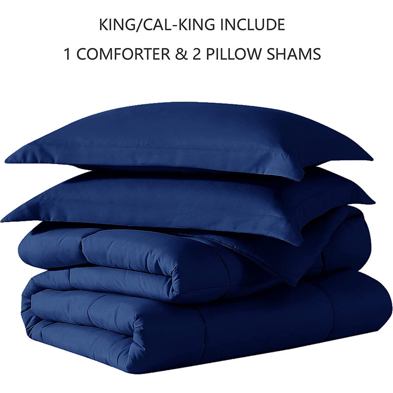 Box Stitch Comforter, Navy, King Comforter + 2 King Shams