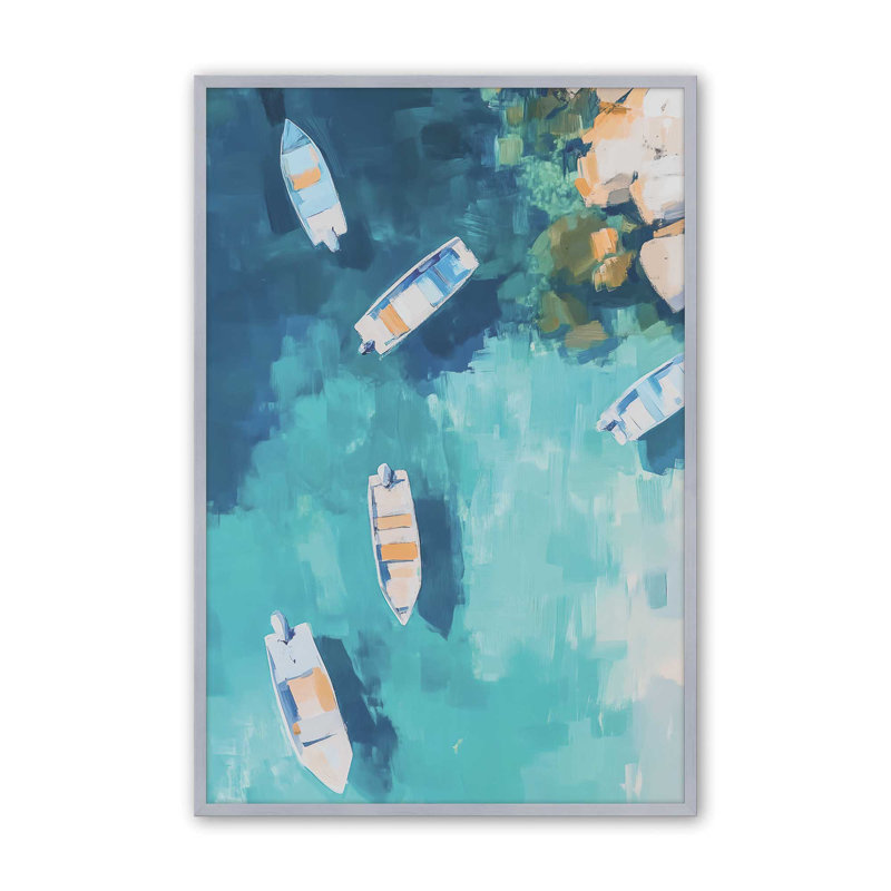 «Boat in Blue Bay I», reproduction encadrée, H 15,25 po x l 12,25 po, Chrome poli