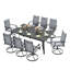Ensemble repas 9 pièces pour terrasse - Comprend 8 chaises berçantes pivotantes et une table en métal avec trou pour parasol - 8 places pour la cour, la piscine, le balcon et le jardin, gris-1732203022
