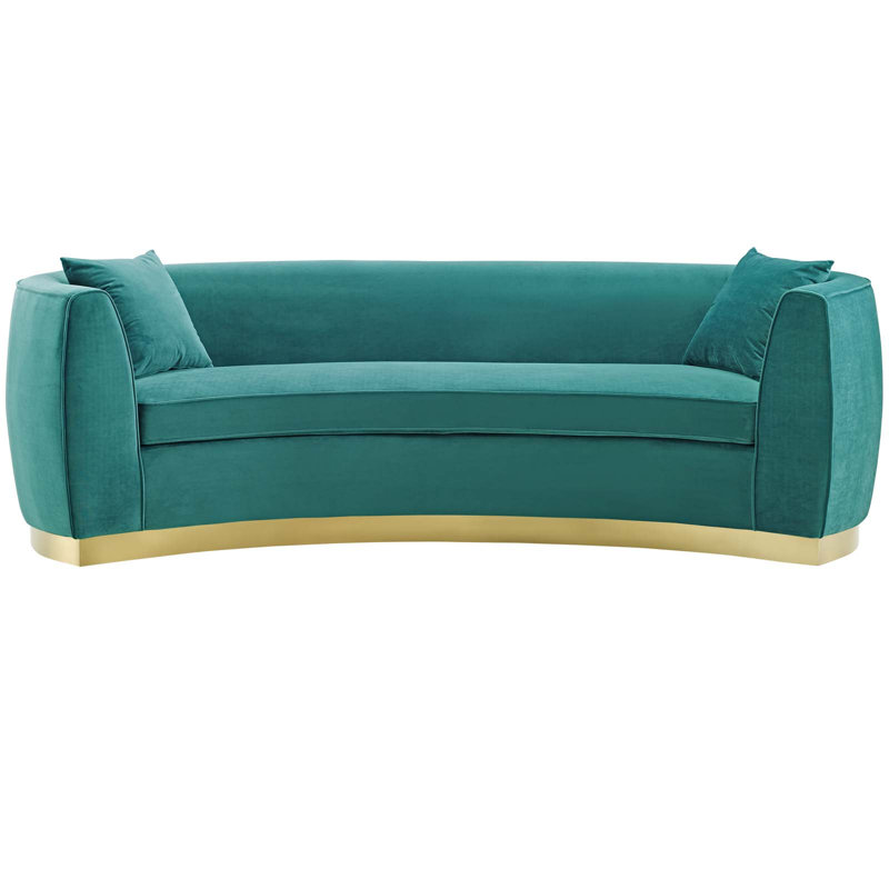 Modway Silver Orchid Perez Curved Velvet Sofa, Teal Plainweave
