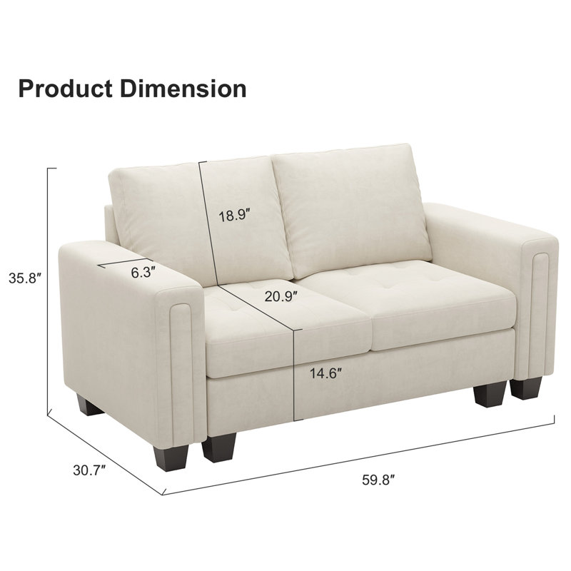 Shavera 59.8'' Wide Velvet Small Sofa Love-seat Couch Apartment Sofa Hallway Sofa, Beige