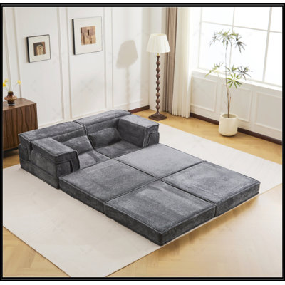 Convertible Modular Sectional Mahjong Sofa, No Assembly Required, Circle Fleece Fabric, Oversized 3 Seater With 3 Pillows, Ideal For Small Spaces And Comfort