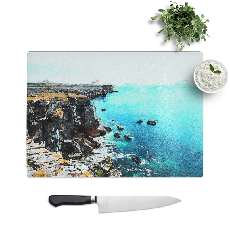 Tempered Glass Coastline View Chopping Board, 39 cm W x 28.5 cm L