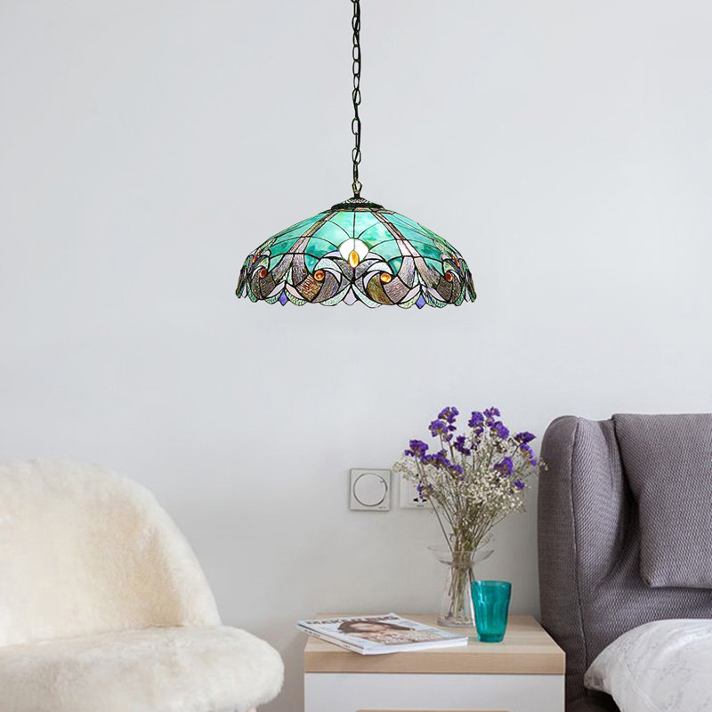 Luminaire suspendu en verre coloré Tiffany 18 po de largeur