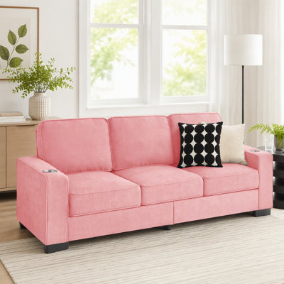Canapé 83,86 po en tissu Snowfleece, canapé moderne compressé, canapé 3 places, meubles pour le salon, la chambre à coucher, le bureau, rose