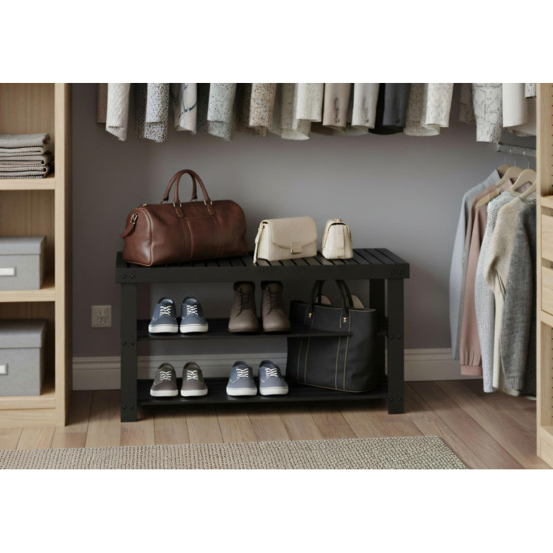 Multifunctional Entryway Shoe-Changing Bench; Three-Tiered Black Bamboo Shoe Cabinet; Suitable For Various Scenarios; Weight Capacity 286 Lbs.