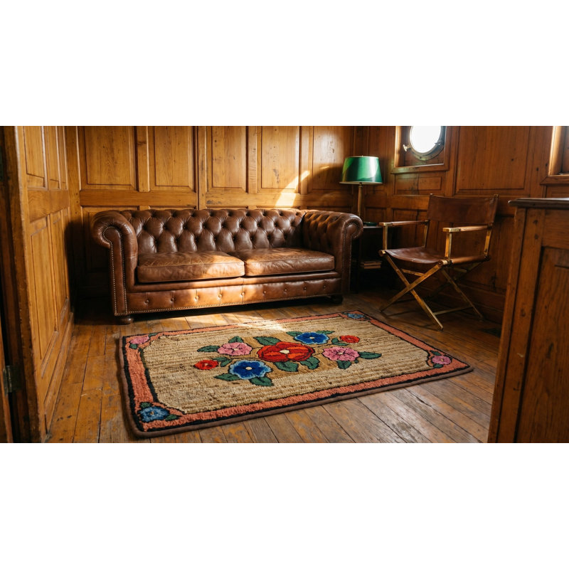 Tapis ivoire en laine crocheté antique