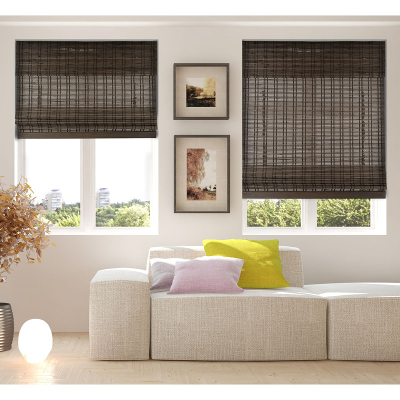 ARLO BLINDS Dali Walnut Sheer Bamboo Roman Shades, 35.5"W x 60"L