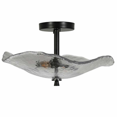 Indoor/outdoor Flush Mount Ceiling Light, Metal+glass Fixture – For Living Room/entryway/kids Room/dining Room, Water Ripple Shade, 2-light Design, Durable Lacquered Finish, E12 Bulb Compatible