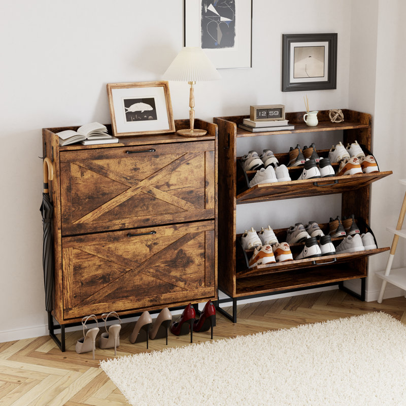 Armoire de rangement pour chaussures 40 po H 16 paires avec 2 tiroirs rabattables, Brun